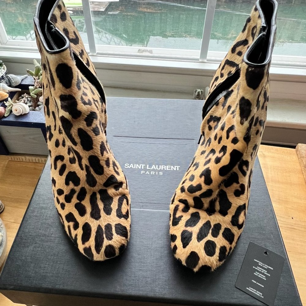 Saint Laurent Leopard Print Calf Hair Boots
